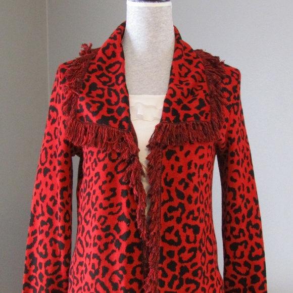 Chico's Animal Leopard Print Fringe Cardigan - Picture 2 of 5
